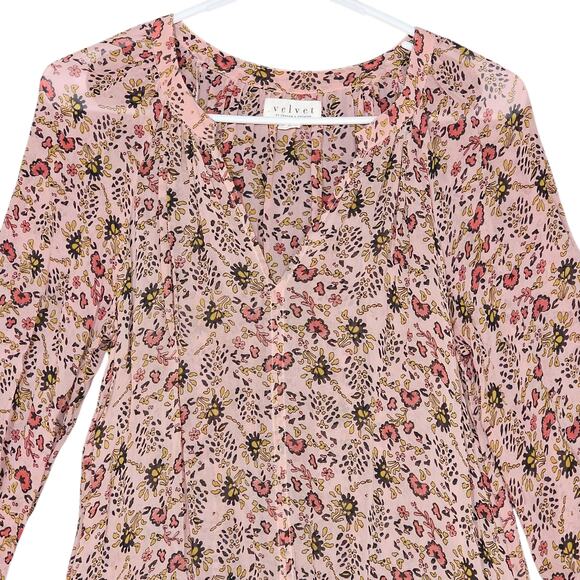 Velvet by Graham & Spencer Aubrey Printed Peasant Dress Pink Floral Print Medium - Picture 3 of 14